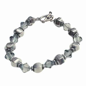 SS Metal Beads With Clear Crystal Swarovski Beads Toggle Bracelet